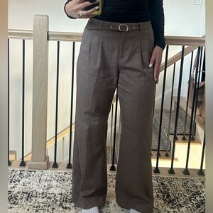 WHITE HOUSE BLACK MARKET Brown Wide-Leg Pleated Pants with Belt